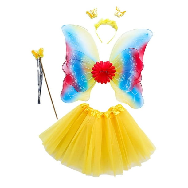 Conjunto de disfraz de hada para niñas, 4 piezas, ala de mariposa, disfraces de Halloween para niños Amarillo Yuyangstore Ala del ángel