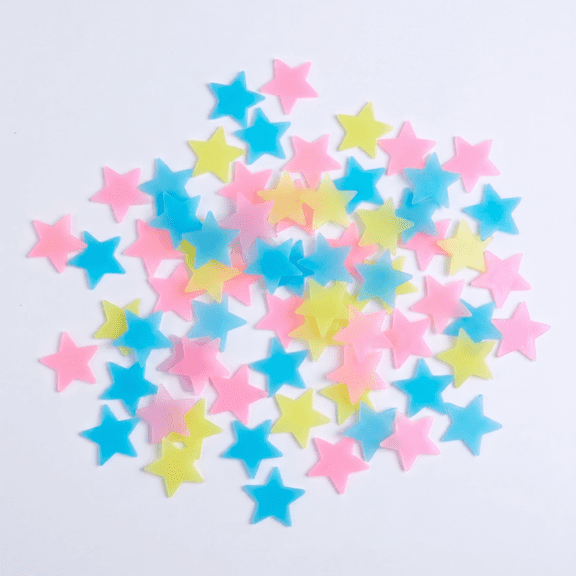 Glow in The Dark Star Wall Stickers, Multicolor Luminous Fluorescent Plastic Star Decals, Removable Noctilucent Ceiling Decor for Kids Bedroom Nursery Home Art, 100 Pcs
