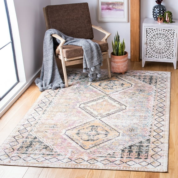 SAFAVIEH Montage Roy Diamond Indoor/Outdoor Area Rug, Grey/Ivory, 6'7" x 6'7" Round