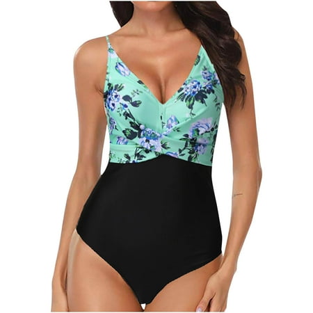 POROPL Womens One Piece Swimsuits New Bikini Halter Top Bandeau Swim Print Swim Green Size S-2XL