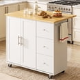 thumbnail image 3 of Walsunny 40" Kitchen Islands Carts with Storage Drop Leaf Countertop on Wheels Rolling Microwave Utility Carts with 3 Drawers 1 Storage Cabinets,White, 3 of 9