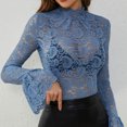 thumbnail image 4 of qolati Womens Y2k Lace Tops See Throughs Sheer Mesh V-Neck Long Sleeve Crop Top Low Cut Floral Lace Slim Fit Shirt, 4 of 8