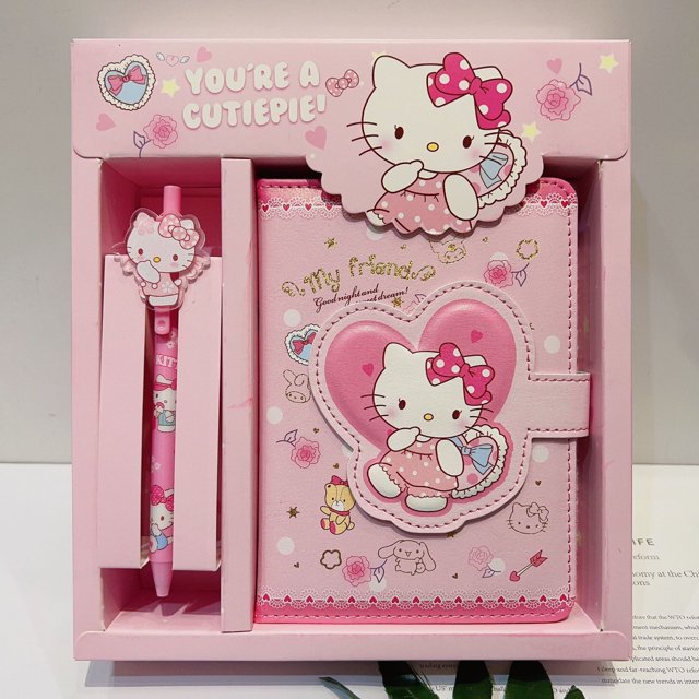 Sanrio-Juego de bolígrafos de Gel para cuaderno, Bloc de notas con melodía, Cinnamoroll, Hellokitty, Kuromi, Agenda Diaria, planificador, papelería escolar y de oficina para niña