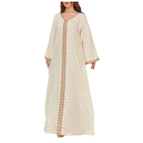 HNMKIU Elegant Lady's Gold Stamped Dubai Gown for Women Robes - Fashion Statement in Sleepwear,Size M