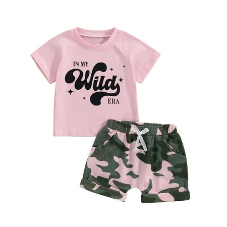 

Bslissey Toddler Little Girls Casual Shorts Sets Short Sleeve Letter Print T-shirt Tops + Camouflage Shorts 2Pcs Outfits 6M 12M 18M 24M 3T 4T 5T Kids Summer Daily Clothes