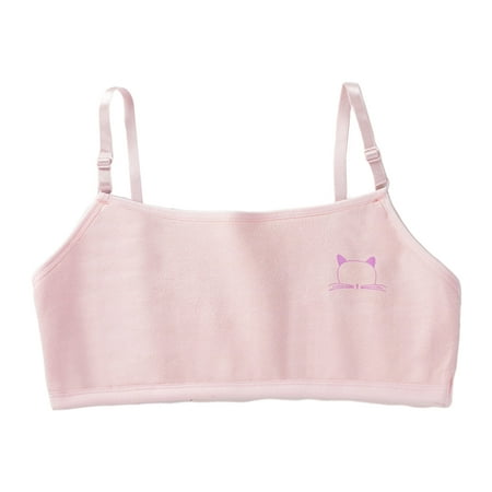 

Puberty Girl Sweet Candy Color Training Bra Double Layer Cotton Bralette Cartoon Meow for Cat Adjustable Strap Crop Tops