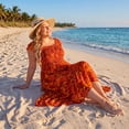 thumbnail image 2 of GRACE & GRANDEUR Women's Plus Size Dresses Square Neck Short Sleeve Smocked Flowy Summer Midi Dress Brick Red 4X, 2 of 8