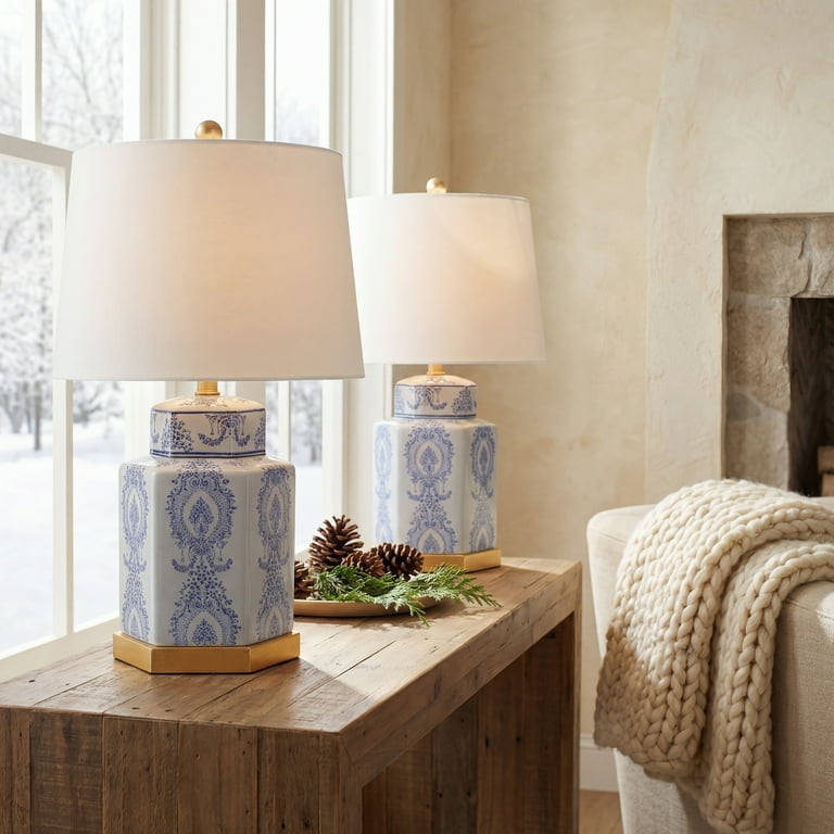 Safavieh, Traditional 23 in. H Table Lamp, Blue/White, Set of 2