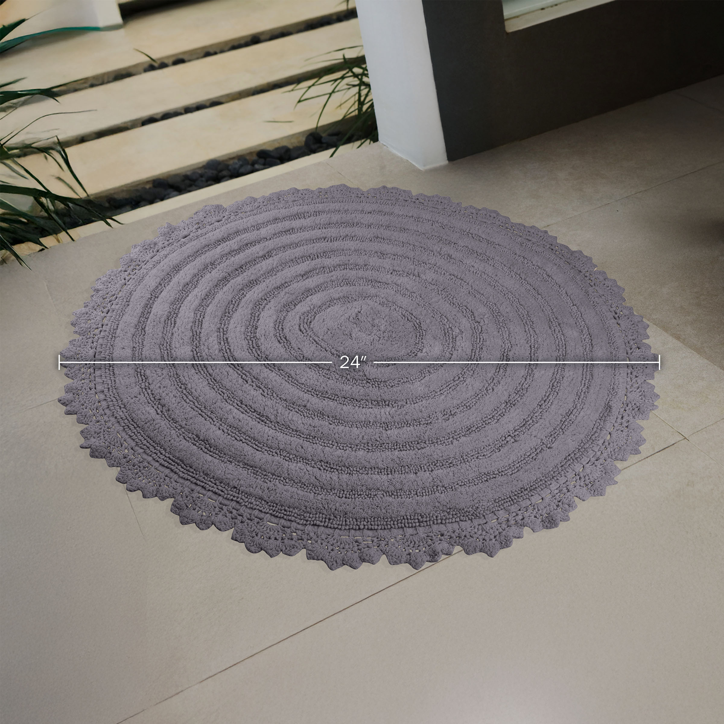 Lavish Home Bathroom Rugs - 2-Piece Woven Cotton Bath Mat Set (Charcoal)