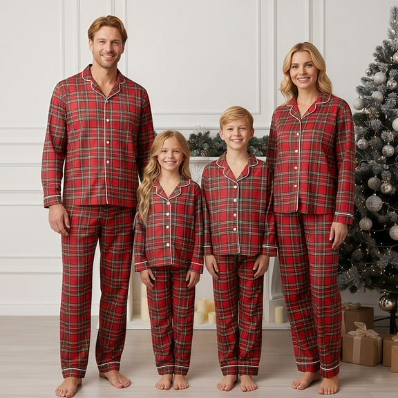 Rdhnmea Family Christmas Pajamas Matching Sets Plaid Tops and Elastic Waist Pants Loungewear Xmas Jammies Holiday Sleepwear