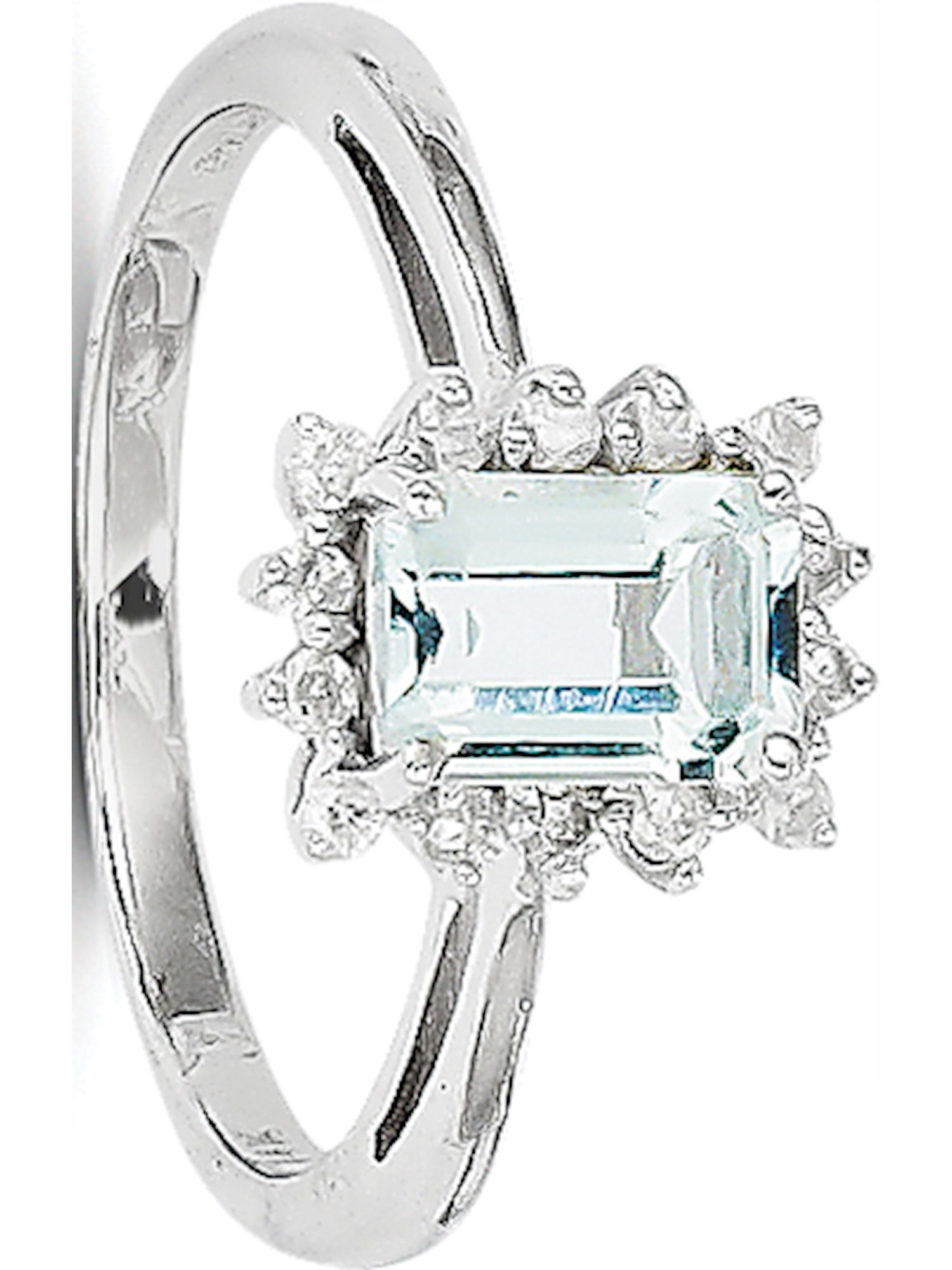 14k White Gold White Aquamarine and Diamond Ring by