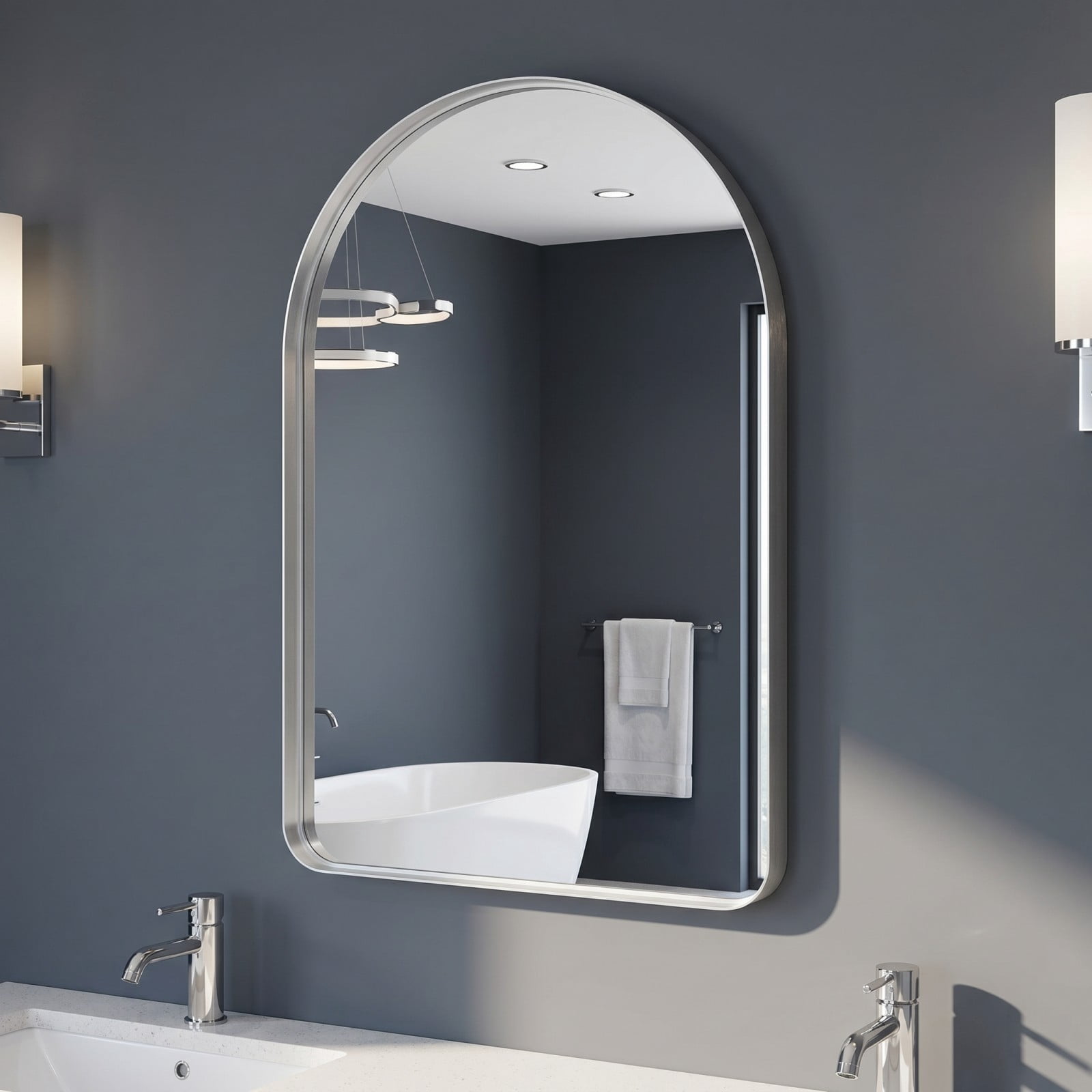 Gleamira 20"x30" Arched Bathroom Mirror Rounded Corner Vanity Wall Mirror with Deep Frame, Silver
