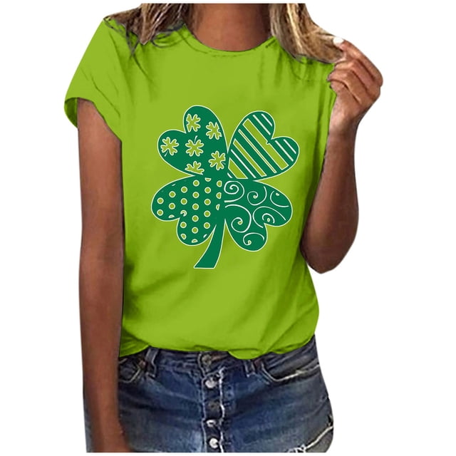 Mode Femme T-Shirt à Manches Courtes Col Rond Imprimé Fête de la Saint-Patrick Décontracté Ample