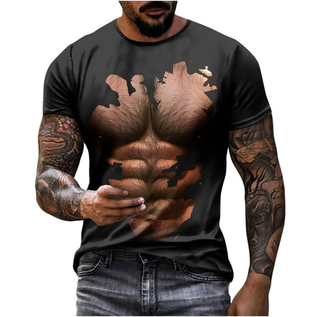 Chemises pour Hommes, T-Shirt Décontracté Imprimé Muscle Tee Graphique Tee Extérieur Quotidien Vacances Manches Courtes Col Rond Chemise Vêtements Printemps Été