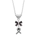 thumbnail image 1 of Delight Jewelry Silvertone Scroll Ribbon with Black Crystal Black Bow Heart Necklace, 1 of 4