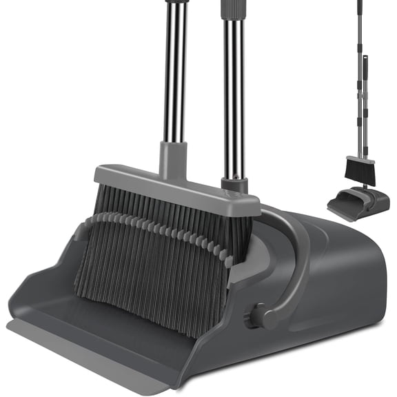 Broom and Dustpan Set, Long Handle Standing Sweeper with Dust Pan Combo for Home Office Indoor Outdoor