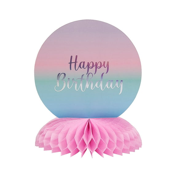 Fun Express 7 1/2" x 9" Pastel Dip Dye Happy Birthday Party Honeycomb Centerpiece