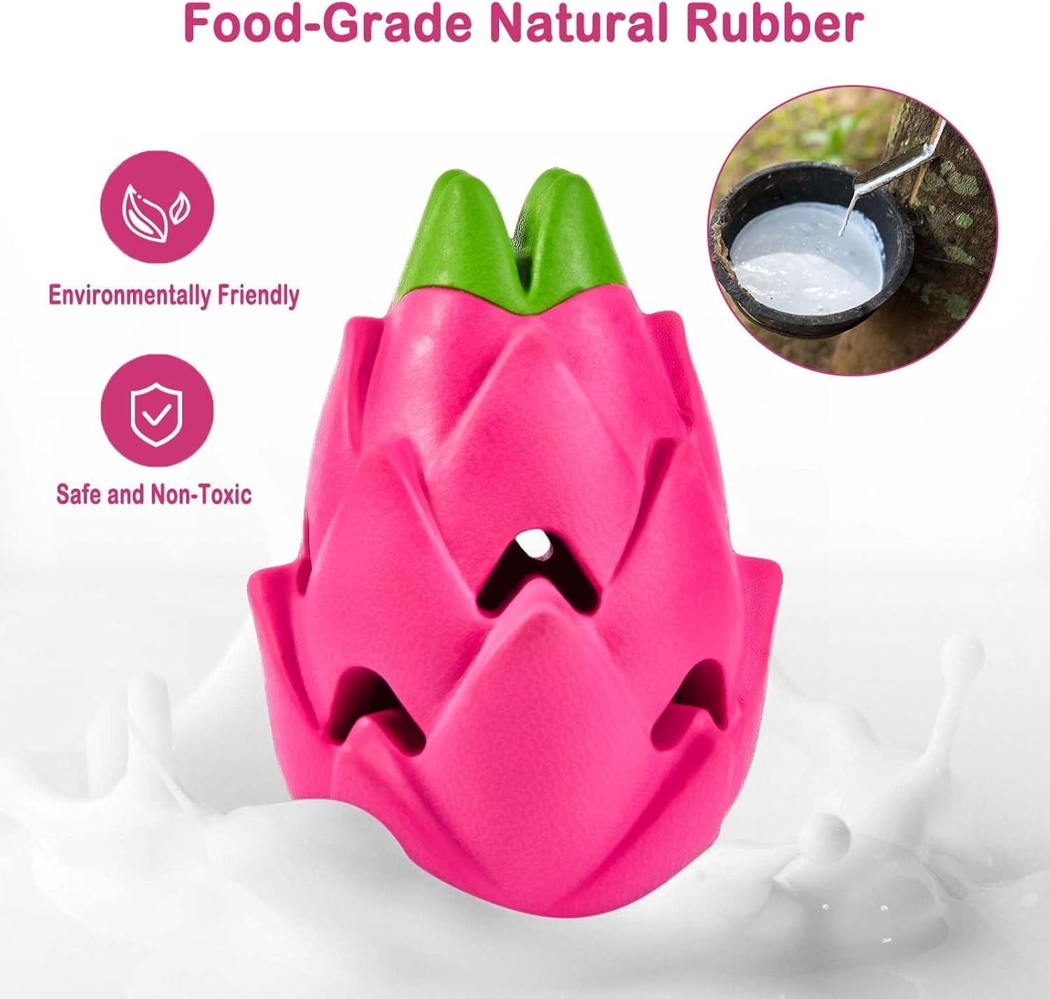 Dog Treat Dispensing Toys, Dispensing Puzzle Toy for Aggressive Chewers, Rubber Treat Dispenser, Interactive Stimulation Dog Food Toys, Pitaya Shape