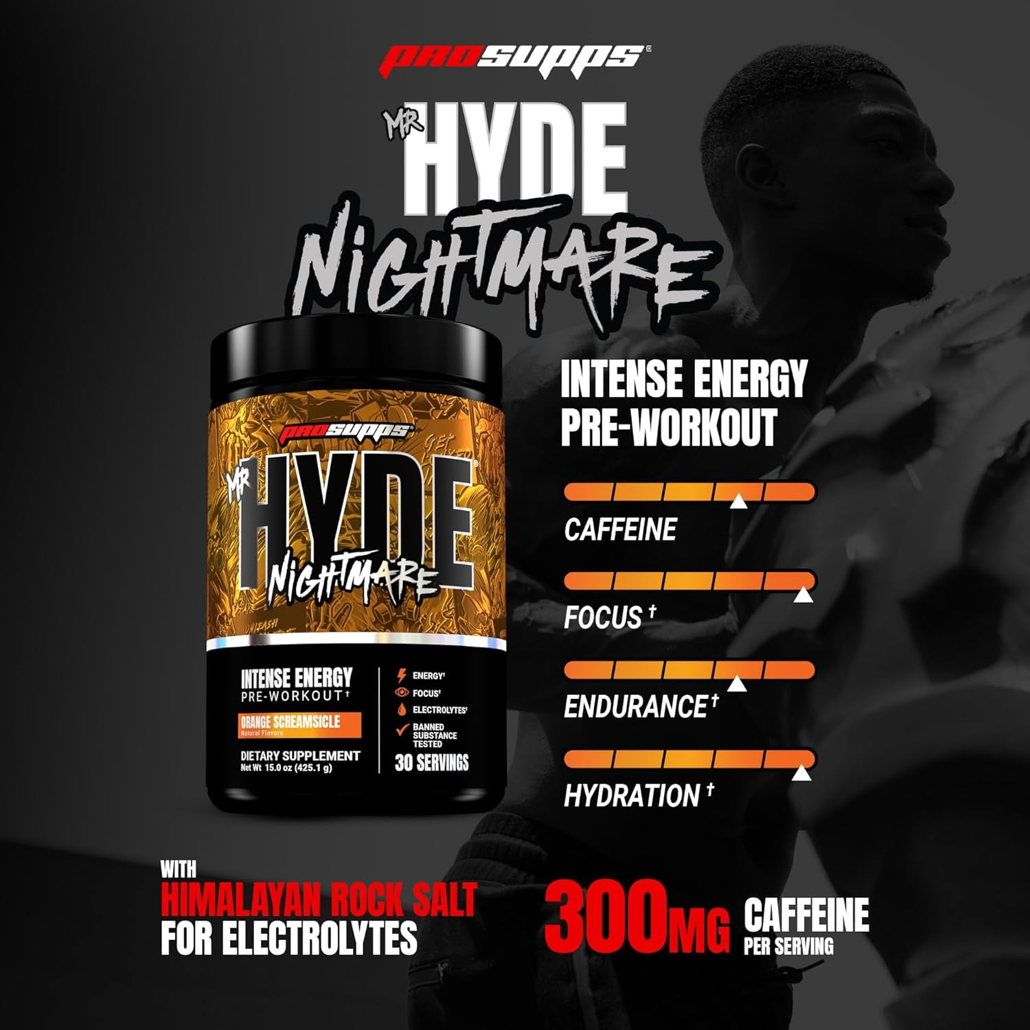 PROSUPPS Hyde Nightmare Pre-Workout Powder Energy Drink (30 Servings, Orange Creamsicle)