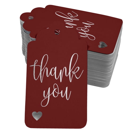 Inkdotpot Real Silver Foil ThankYou Bridal Shower-Baby Shower-Retirement-Wedding-Birthday Tags Favor Hang Paper Tags 100 Pack