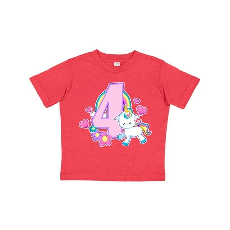 

Inktastic I Am Four Years Old with Unicorn and Hearts Gift Toddler Toddler Girl T-Shirt