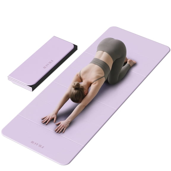 Frach Wide Foldable Yoga Mat Extra Large 75"x32" Fast-Folding & Versatile Use Non-Slip TPE for Workout & Home Gym (Light Purple Black)