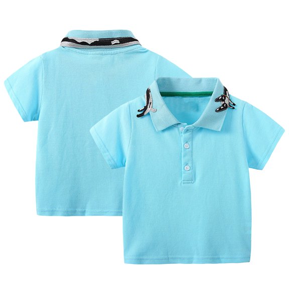 WOLLED Toddler Boys Short Sleeves T-Shirt Kids Summer Lapel Button Cotton Tee Shirt Baby Casual Cartoon Shirt Blouses for 1-8Y