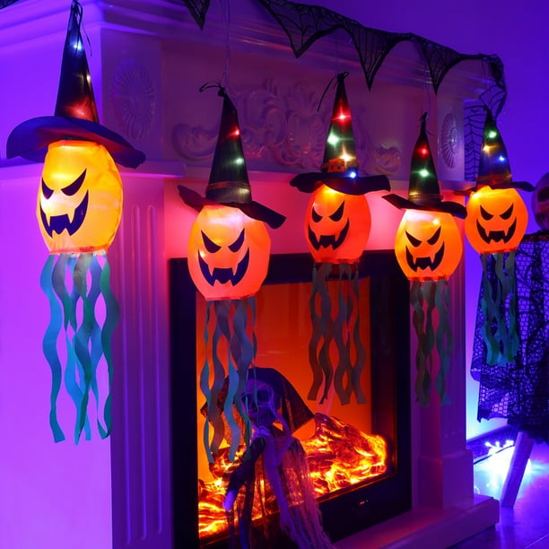 Decoraciones de Halloween, 5 Decoraciones de Halloween Luces LED Luces intermitentes Festival de fantasmas estrellados Arreglo de ropa Mago Jack-o-lantern Interior Exterior Jardín Árbol Fiesta Otoño Acción de gracias ACTIVE Biensenido a ACTIVE