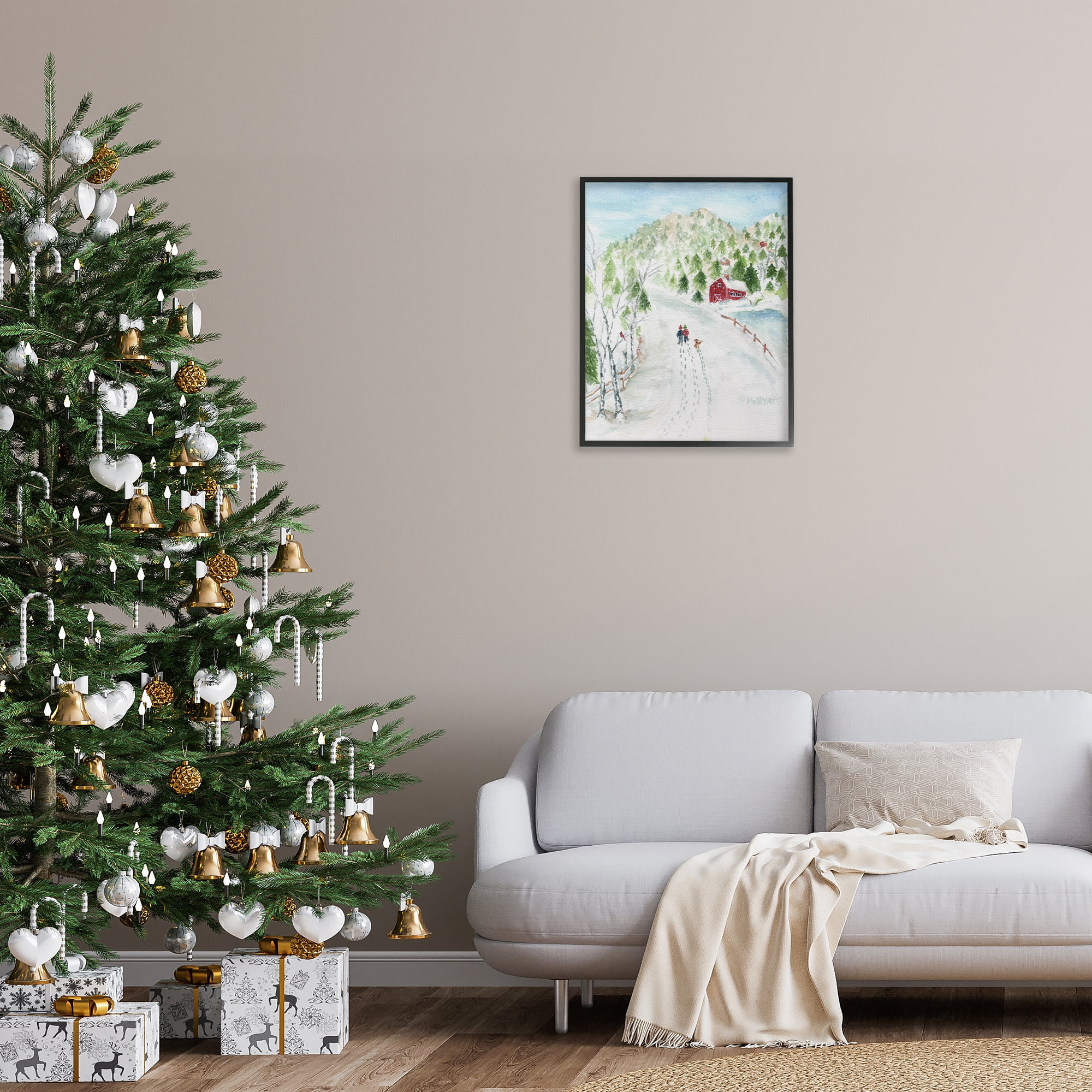 Stupell Industries Steps in Country Snow Holiday Painting Black Framed Art Print Wall Art, 24 x 30
