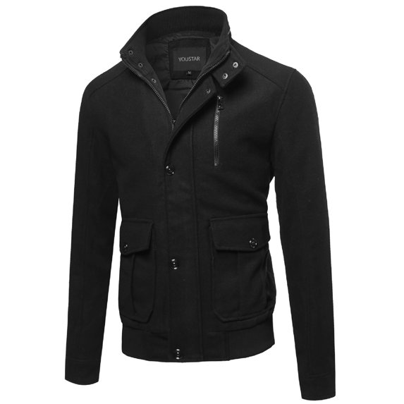 FashionOutfit Men's Classic Long Sleeves Button & Zipper Closure Wool Blend Coat