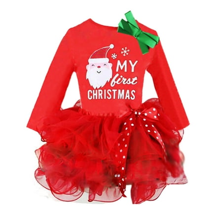 

SYNPOS 1-6T Toddler Baby Girls Long Sleeve Christmas Tutu Lace Skirts Princess Dress