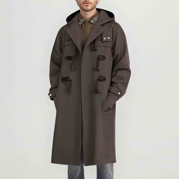 Ceisia Retro Warm Men's Loose Fit Hooded Wool-Blend Duffle Coat with Horn Buttons Gift