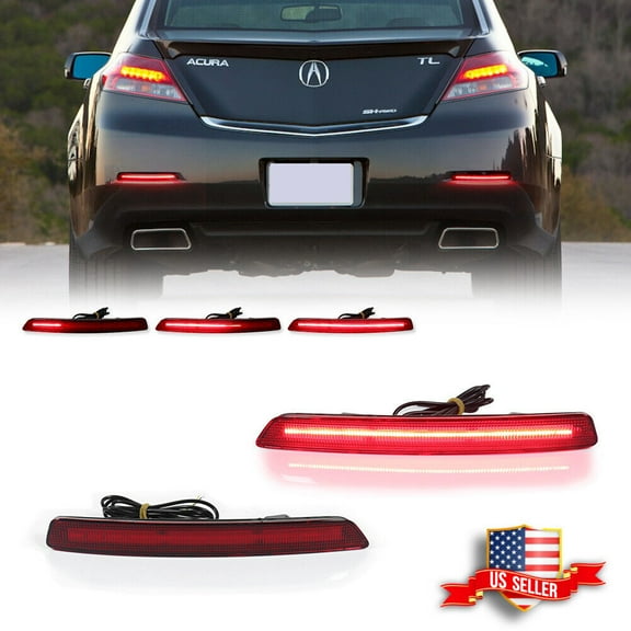 GTINTHEBOX Full Red LED Rear Bumper Reflector Tail Brake Signal Lights For 2012-2014 Acura TL