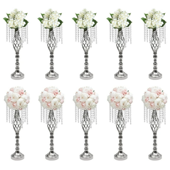 10-Piece Set of Crystal Flower Stand Table Centerpieces - Perfect for Wedding Decor, 21.7 inch Tall
