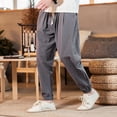 thumbnail image 4 of Timegard Cotton Linen Pants for Men Plus Size Elastic Waist Cropped Pants Casual Baggy Trousers Summer, 4 of 8