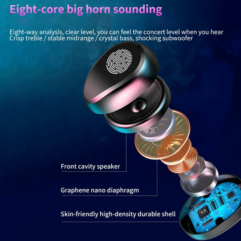 F9 6 True Wireless Earbuds Bluetooth 5.0 Headphones TWS Stereo Earphones Touch Control Dual Host Noise Canceling HD Call In Ear Built in Mic Headset