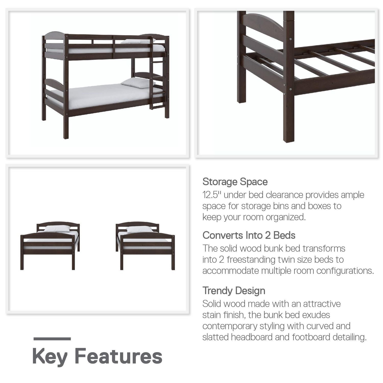 Better Homes & Gardens Leighton Wood Twin-Over-Twin Bunk Bed