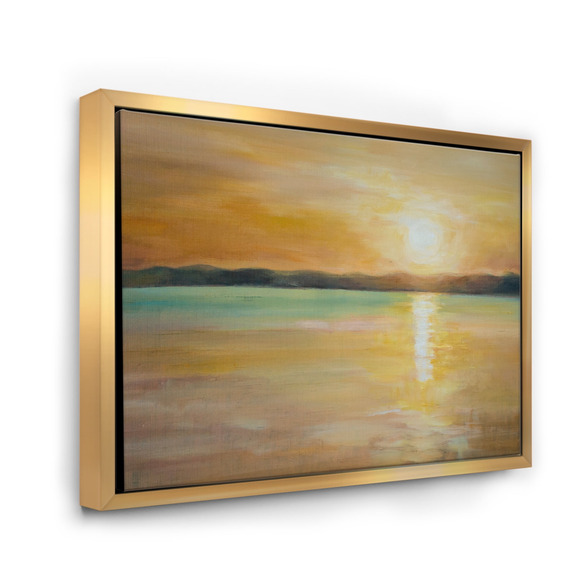 Designart 'Abstract Yellow Sunset At The Horizon' Nautical & Coastal Framed Canvas Wall Art Print