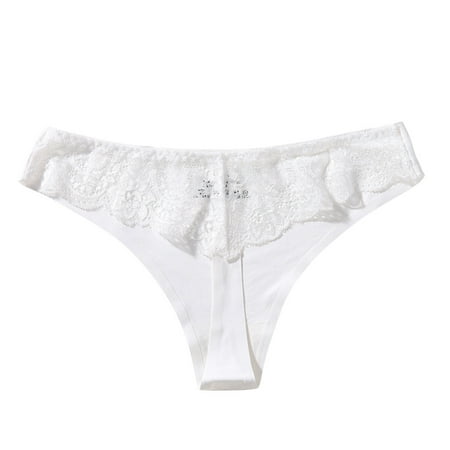 

YDKZYMD Underwear for Women Lace Thongs Low Waist Ice Silk Comfortable Strappy Cotton See Through Tangas Panty White