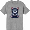 thumbnail image 3 of Focused Gamer Cat Adult Heather Gray Crew Neck Short Sleeve Tee-Medium, 3 of 4