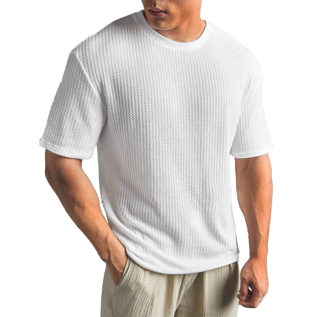 Hiiyo T-Shirt Uni pour Homme à Manches Courtes, Col Rond, T-Shirt d'Été pour Tous les Jours