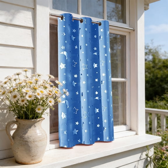 Star Blackout Curtains, Dreamy Multi-Color Window Drapes, Full Shade Curtain Panels, Decorative Shades for Bedroom, Living Room, Bay Window & Home Use, 63*51.9in, Blue