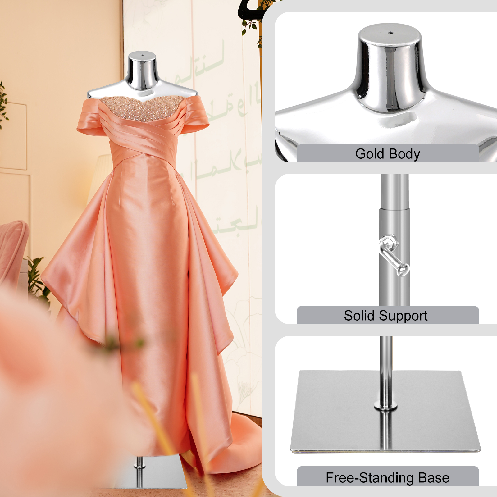 Female Mannequin Dress Form Torso - Manikin Body with Metal Stand Height Adjustable, Display Mannequin Body for Sewing Clothes (40-75Inch, Silver)
