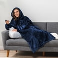 thumbnail image 2 of PAVILIA Blanket Hoodie for Women Navy, Sherpa Wearable Blanket Men, Cozy Oversized Sweatshirt Blanket, Warm Fleece Hooded Blanket Sweater with Sleeves and Giant Pocket, Adult Long, Navy Blue, 2 of 8