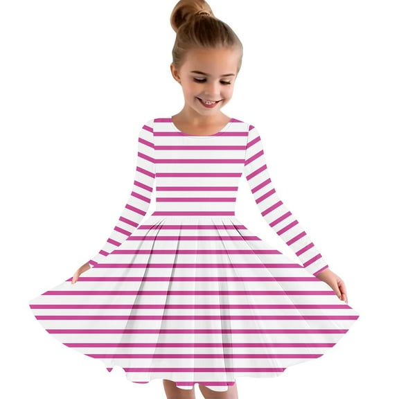 Odeerbi Toddler Girls Fall Winter Flowy Princess Dresses Long Sleeve Stretchy Dress A Line Twirly Skater School Recital Dress Hot Pink