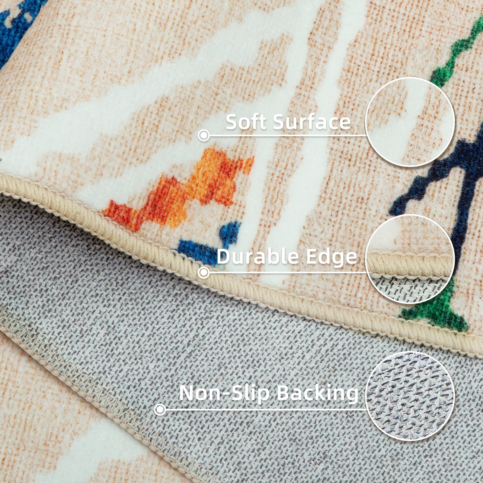 6'x9' Area Rugs for Living Room, Machine Washable Non-Slip Carpet, Soft Faux Wool Low Pile Moroccan Farmhouse Western Rug, Beige