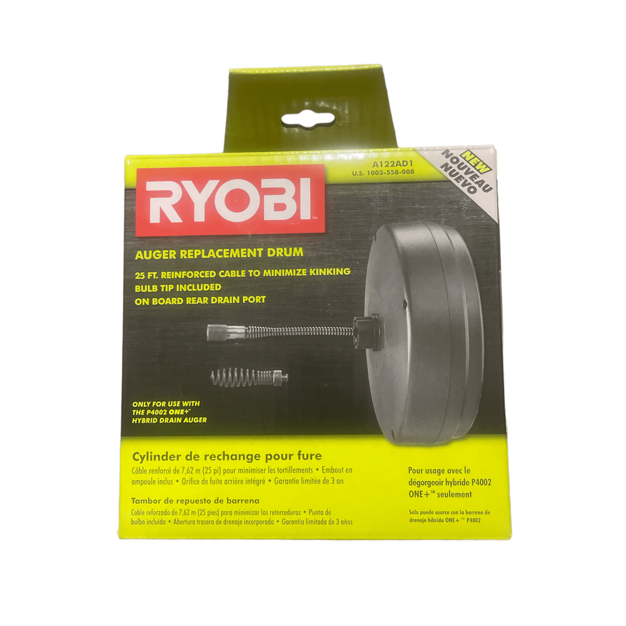 Auger Drum Replacement for RYOBI P4002 18Volt Hybrid Drain Auger