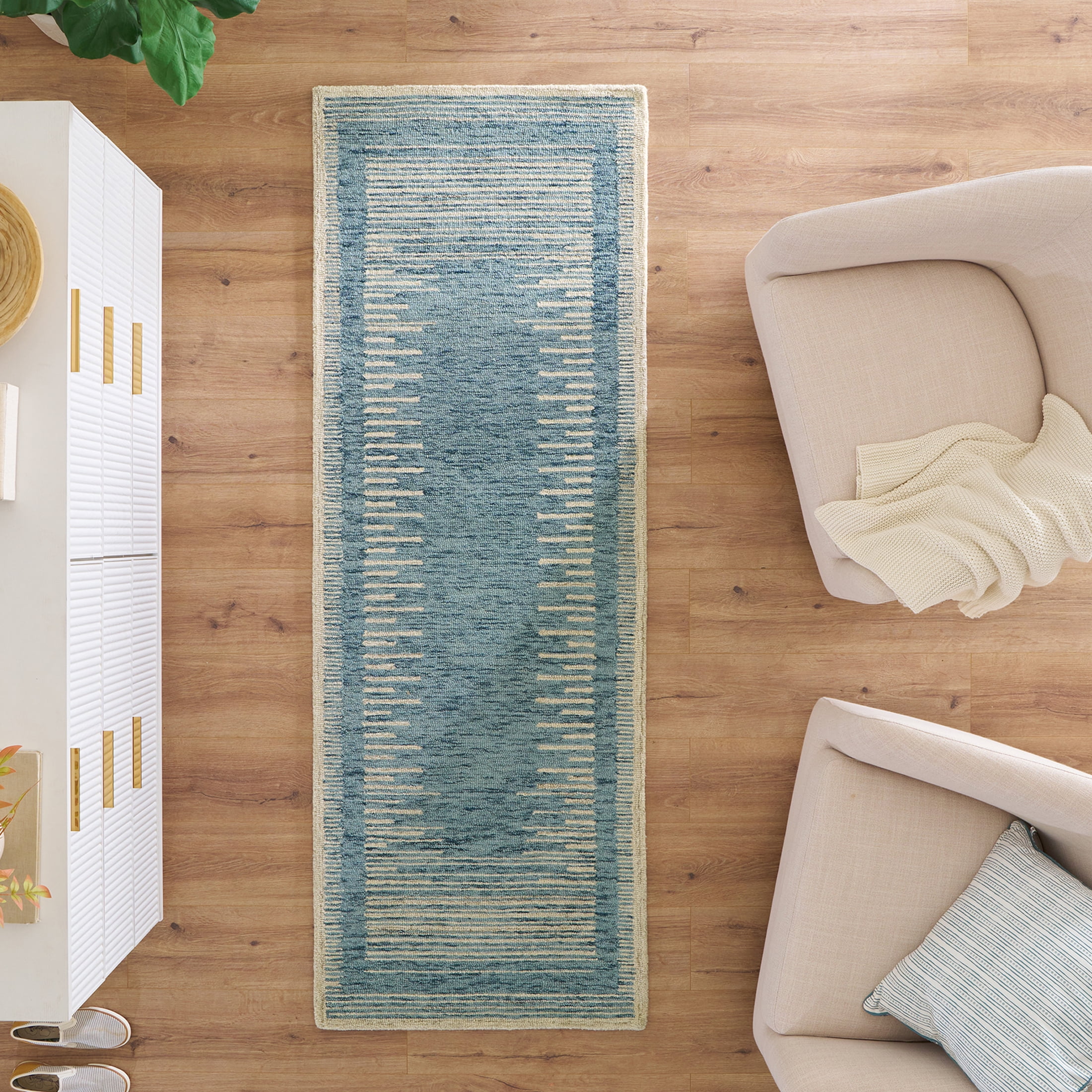 Better Homes & Gardens Blue Abstract Wool Blend Indoor Runner Rug, 27" x 84"