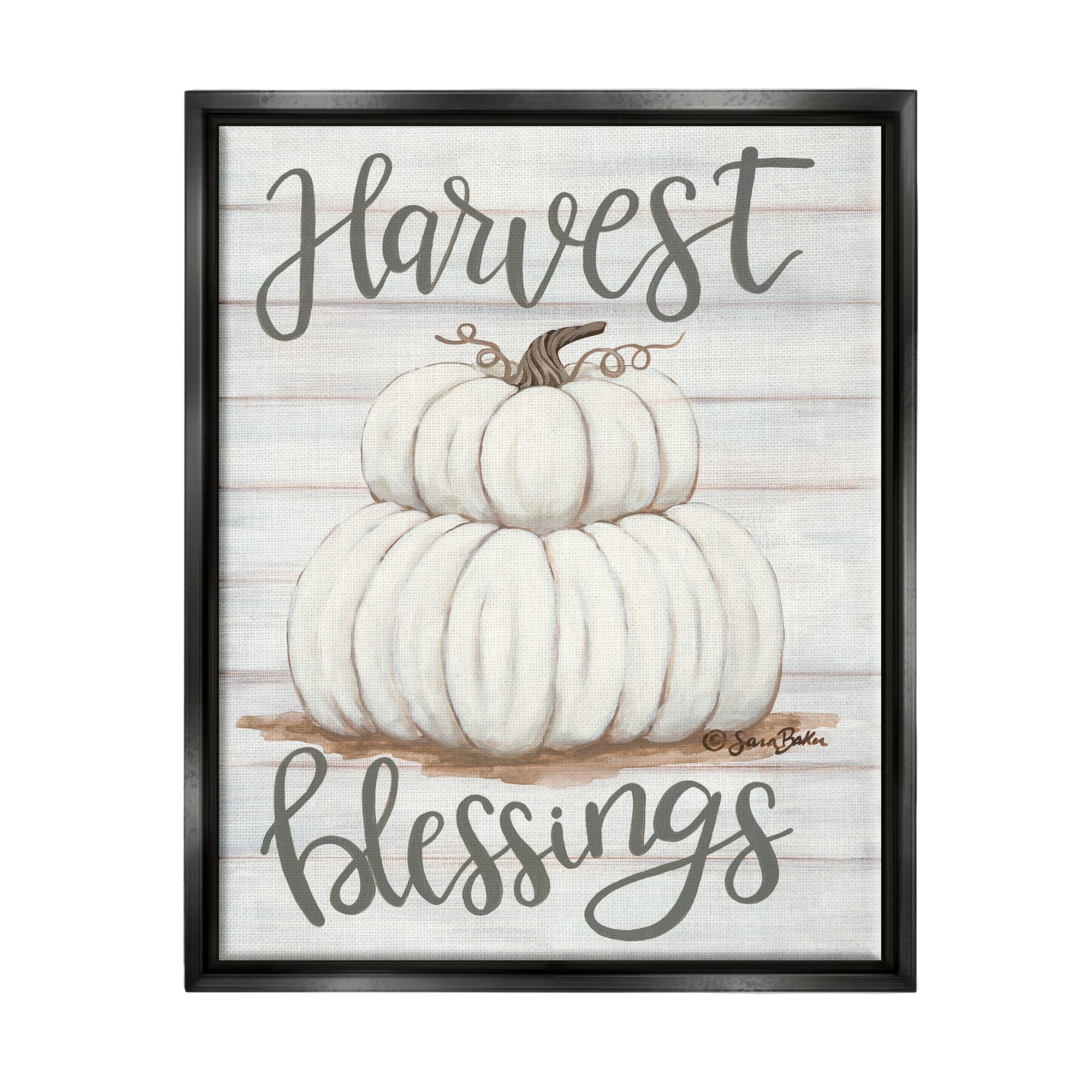 Stupell Industries Farm Fresh Harvest Blessing Sign White Pumpkins Metallic Gold Framed Floating Canvas Wall Art, 16x20, by Sarah Baker