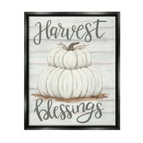 Stupell Industries Farm Fresh Harvest Blessing Sign White Pumpkins Jet Black Framed Floating Canvas Wall Art, 16x20, by Sarah Baker